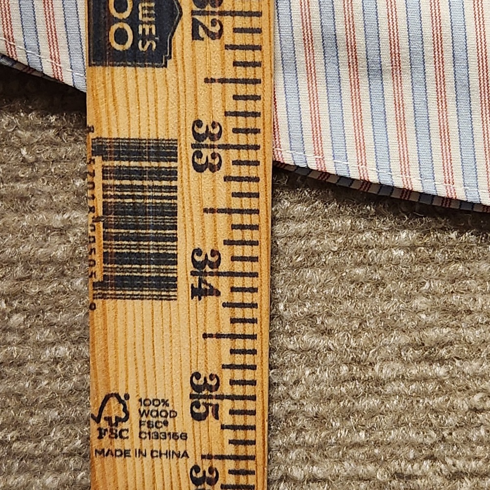 Brooks Brothers Dress Shirt Mens 17 35 Blue Orange Striped Non-Iron Cotton - Picture 5 of 7